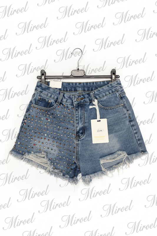 shorts di jeans da donna con borchie