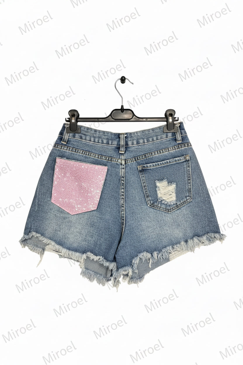 ✨ Shorts di Jeans con Tasca Glitter Rosa – Il Must-Have del Momento! ✨
